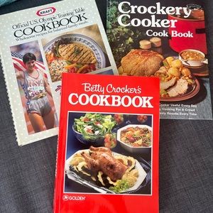 3 Vintage cookbooks, Betty Crocker, Kraft Olympic Training, Crockery Coo…